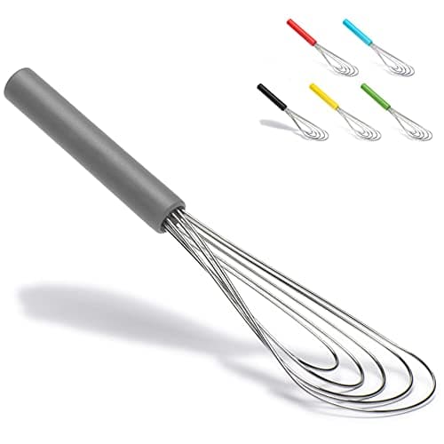 Flat Whisk Silicone Handle Non Slip 10" - 5 Wires Whisk with 10 Heads for Kitchen Cooking by Jell-Cell (Grey)