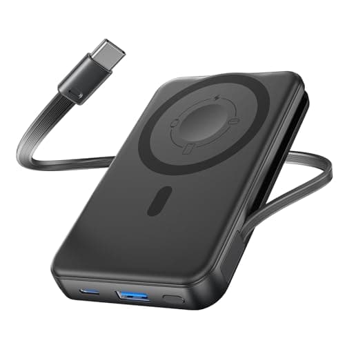 Hiluckey 10000mAh Magnetic Power Bank with Built in 20W USB C Cable, Ultra Slim 15W Fast Charging Wireless Portable Charger for iPhone 17/16/15/14/13/12 Pro/Pro Max Apple Watch, Travel Battery Pack
