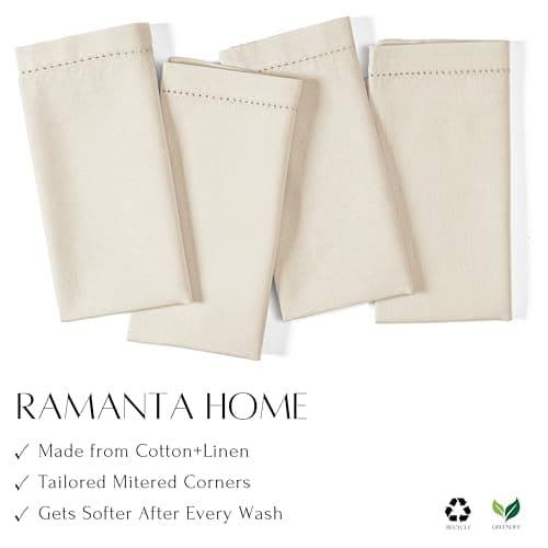 Ramanta Home Cloth Dinner Napkins in Cotton Flax Fabric with Hemstitched & Tailored Mitered Corner Finish Size 20x20 inch Set of 12 8