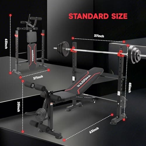 MAIDOMA Foldable 750LBS Standard Weight Bench with Leg Extension and Squat Rack, Bench Press for Full Body Workout, Adjustable Flat Incline Decline Workout Bench（US Stock） 5