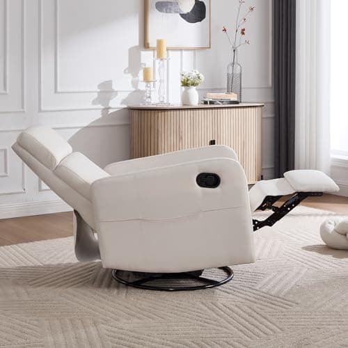 Ketaiyou Swivel Rocking Recliner Chair for Adults, Rocker Nursery Glider Chair for Living Room Bedroom, Upholstered Fabric Reclining Single Sofa Chair(Beige) 5