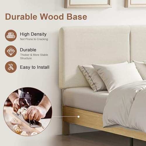 VECELO Full Bed Frame Upholstered Platform Beds with Height-Adjustable Cotton and Linen Headboard, Heavy Duty Wood Slats, 6" Under-Bed Space, Noise-Free, No Box Spring Needed, Easy Assembly 5