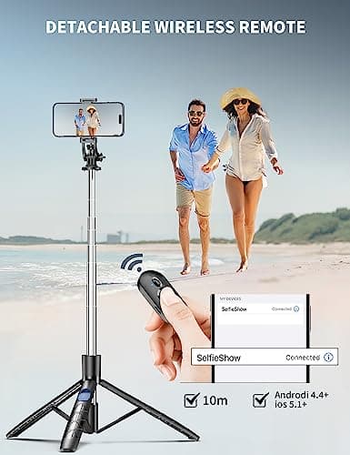 71" Phone Tripod & Selfie Stick, All in One Extendable Cell Phone Tripod with Wireless Remote, Tripods Stand for iPhone & Travel Selfie Stick 360° Rotation Compatible with iPhone Android, Camera 6
