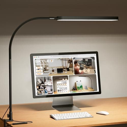 SKYLEO Led Desk Lamp - Desk Light for 33.5" Tall - Flexible Gooseneck - 5 Color Modes X 11 Brightness Levels - 1300LM - Timmer & Memory Function - 12W Clip on Light - Black