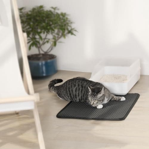 Conlun Cat Litter Mat 23"x17", Honeycomb Double Layer Waterproof Urine Proof Trapping Waste for Kitty Litter Box, Washable, No Slip Cat Matt for Floor, Black 8