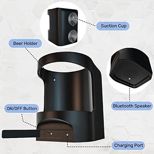 Gabba Goods Shower Bluetooth Speaker with Beer/Soda Can Holder - Built-in Microphone Handsfree - Waterproof, IPX7, 4 Hours of Playtime, Suction Cup for Showers 5