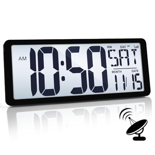 TXL Atomic Clock with Backlight, 14.2" Large Digital Wall Clock Battery Operated, Digital Clock Large Display with Day, Date & Temperature, Large Wall Clock for Bedroom, Livingroom, Office