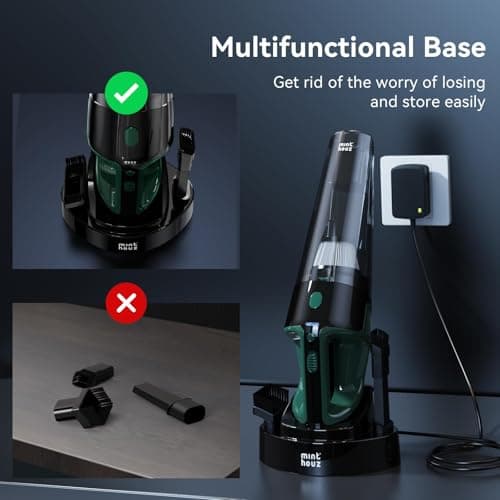 Minthouz Handheld Vacuum Cordless, Strong Suction Car Vacuum Cleaner with LED Light, Long Runtime Hand Vacuum Cordless Rechargeable, Hand Held Vac with Charging Base for Home/Car/Pet/Office 7