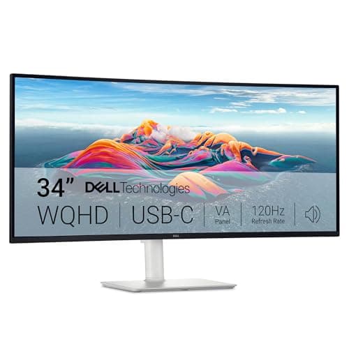 Dell S34 Series 34" 2k Curved Monitor (3440 x 1440) 120 Hz, AMD FreeSync Premium, 99% sRGB, 3000:1 Integrated 2x5W Speaker, Height/Tilt/Swivel/Pivot, DisplayPort/HDMI/USB-C- Ash White