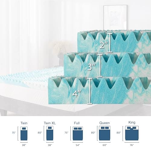 2 Inch 5-Zone Queen Memory Foam Mattress Topper, Gel Infused Foam Mattress Topper for Pressure Relief, CertiPUR-US Certified Queen Bed Topper,Blue, 60"×80" 6
