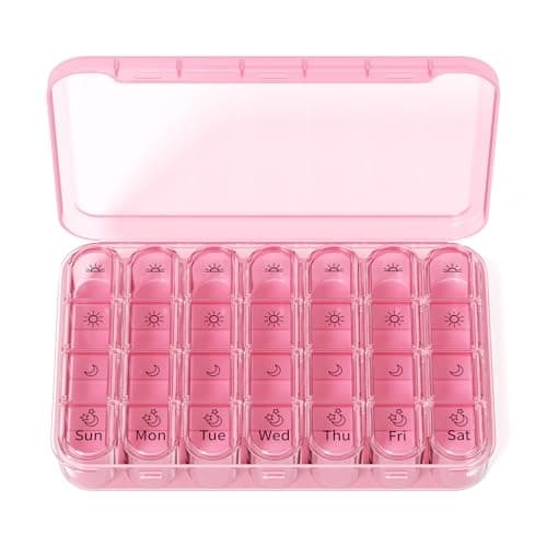 Zoksi Pill Organizer 4 Times a Day, BPA Free Weekly Travel Pill Box，Daily Pill Case with 28 Compartments to Hold Medicine, Vitamin and Supplement(Pink)