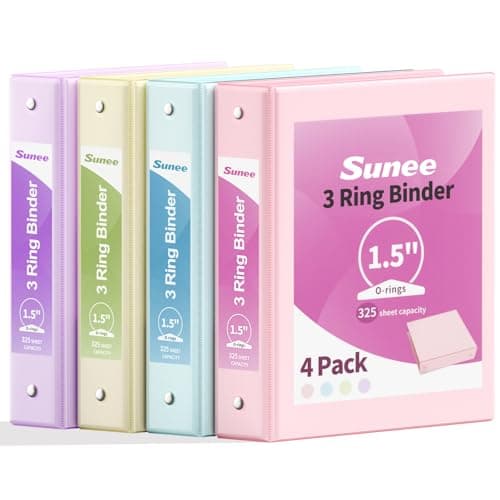 SUNEE 1.5 Inch Binders 3 Ring 4 Pack, Clear View 1 1/2 Inch Binders Three Ring PVC-Free (Fit 8.5x11 Inches) for School or Office Supplies, Assorted Pastel