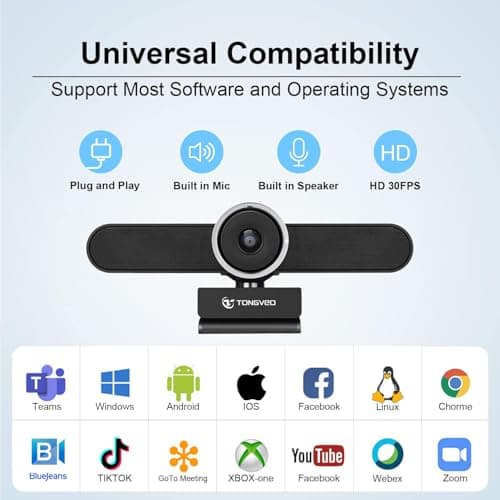4K Webcam Conference Call TV Room Web Camera with Dual Microphones &Speaker, | All-in-One USB Video Camera, 116° Wide Angle, AI Auto Framing | Compatible with Zoom, OBS 6