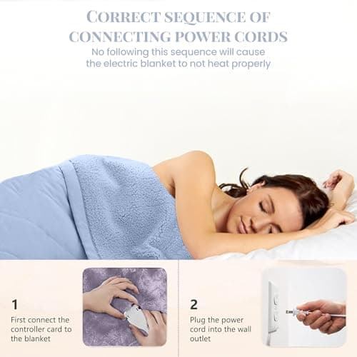 Thermee Micro Flannel Heated Blanket Queen Size - 10 Settings, Programmable, Rapid Heating, Luxuriously Soft - English Blue 7