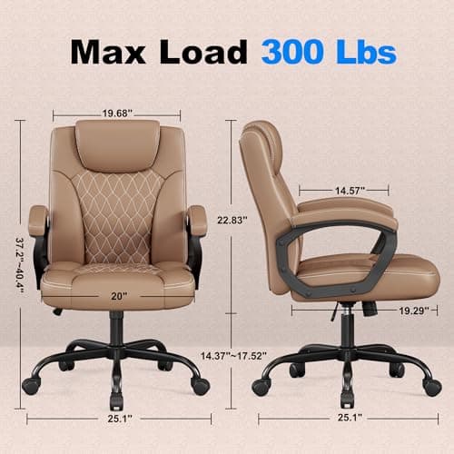 Misolant Office Chair, Executive Desk Chair, PU Leather Comfortable Ergonomic Chairs with Fixed Armrest, Adjustable Height, Rocking Function, 360° Swivel Wheels, Brown 3
