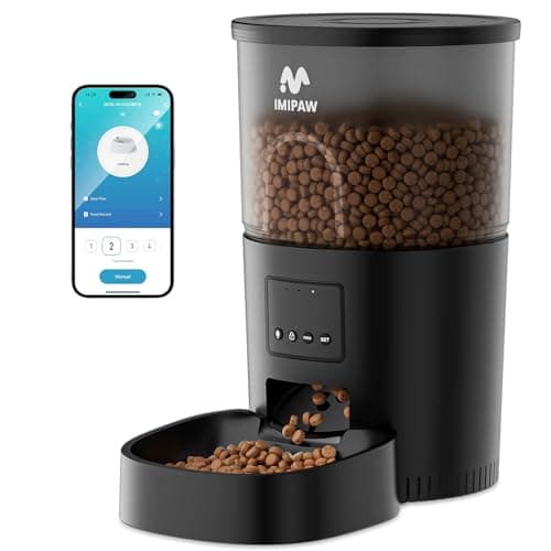 IMIPAW Automatic Cat Food Dispenser,WiFi Feeder with APP Control for Pet Dry Food,Timed Programmable 10s Meal Call,Dual Power Supply,Slow Cats & Small Dogs,Black,3L (IMI3L-WY-01-black)