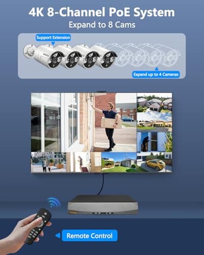 (4K/8.0 Megapixel & 130° Wide-Angle) 2-Way Audio PoE Camera Wired Outdoor Home Security Camera System Indoor Video Surveillance IP Cameras Surveillance System (4Cam-1TB(5MP)) 7