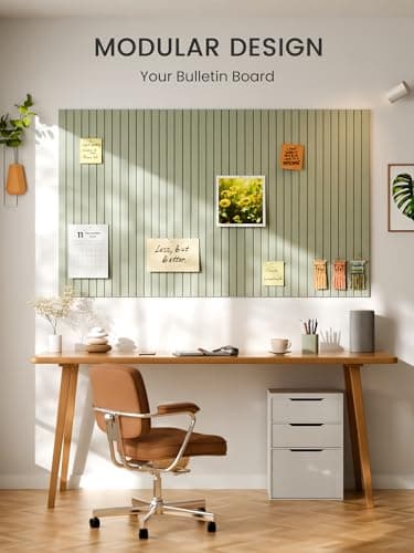 Bumusty Large Cork Board Alternative-48 x 36" Felt Bulletin Board Tiles, with 30 Pushpins, 70 Adhesive Tabs, 12-Pack Slat Wall Paneling, Cork Boards for Office Push Pin Board Felt Board-Sage 6