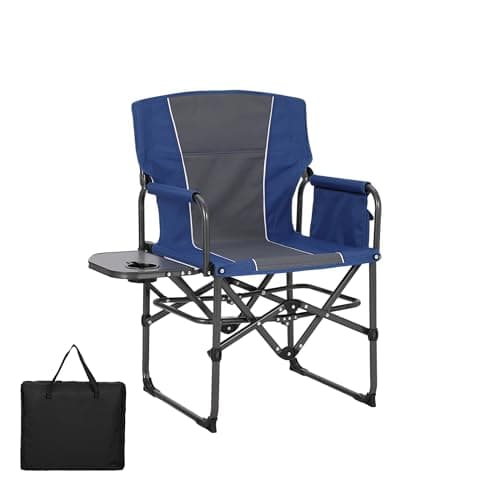 Oversized Camping Directors Chair, Portable Folding Lawn Chairs for Adults Heavy Duty with Side Table, Outdoor Foldable Camp Chair with Pocket for Beach, Fishing, Picnic, Outdoor Foldable Camp Chair