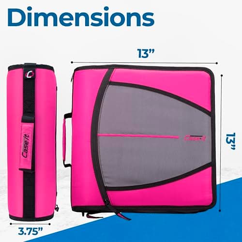 Case-it Mighty Zip Tab School Zipper Binder | 3-Inch O-Rings, 600-Sheet Capacity, 5-Subject Expanding File Folder, Multiple Pockets & Storage Organizer, Shoulder Strap | D-146 Magenta 5