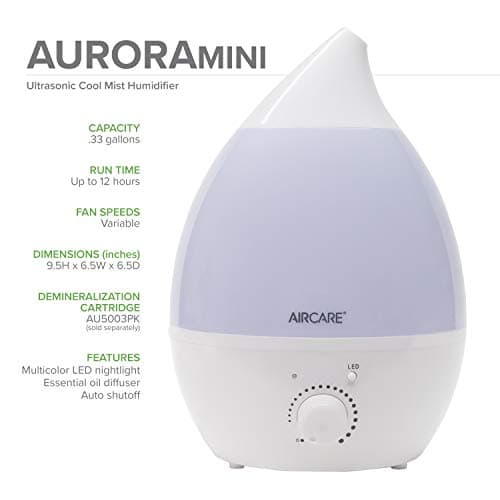 AIRCARE Ultrasonic Cool Mist Humidifier,Whisper-Quiet, Multi Color LED Light, Aroma Therapy Essential Oil Diffuser for Home, Bedroom, Baby, Nursery, Yoga, Spa and Office (white, .33 gal) 2