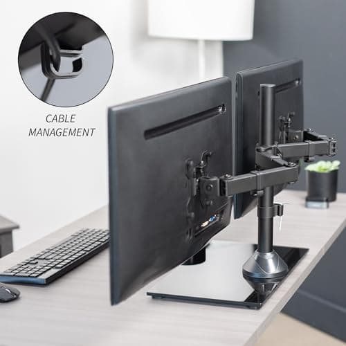 VIVO Freestanding Dual Monitor Stand with Sleek Glass Base and Adjustable Arms, Mounts 2 Screens up to 32 inch and 22 lbs Each, Black, STAND-V002FG 8
