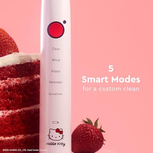 MOON x Hello Kitty Sonic Electric Toothbrush for Adults & Teens, 5 Smart Modes, Clean, White, Massage, Polish & Sensitive, Rechargeable, Travel Case, 2 Brush Heads, Industry-Leading 6 Week Charge 3