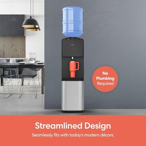 Brio 130 Series Top-Load Water Cooler Dispenser for 3- and 5-Gallon Bottles, Hot & Cold, Spill-Free Loading, Child Safety Lock, Energy Star 3.0, Black & Stainless 5