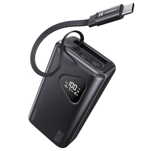 RORRY Laptop Power Bank, 25000mAh 65W Portable Laptop Charger Battery Bank PD Fast Charger Built in Retractable Cables, for iPhone 17/16/15 Series, MacBook, Samsung, Dell, XPS, iPad, Steam Deck, Black