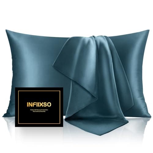 INFIIXSO Mulberry Silk Pillowcase for Hair and Skin, Silk Pillow Cases Standard Size with Hidden Zipper 20x26 Inches, Ultra Smooth and Soft Cooling Pillow Cases for Hot Sleepers(Bluesteel, 1 Pack)