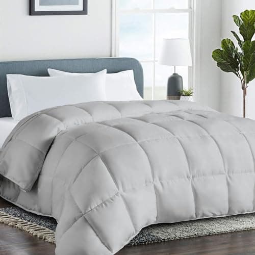 COHOME Premium Queen Size Comforter, All-Season Quilted Down Alternative Duvet Insert, Luxury Hotel GentleSoft Comforter with Anti-Clump Tech & 8 Tabs - Reversible - Light Grey 88 x88 inches