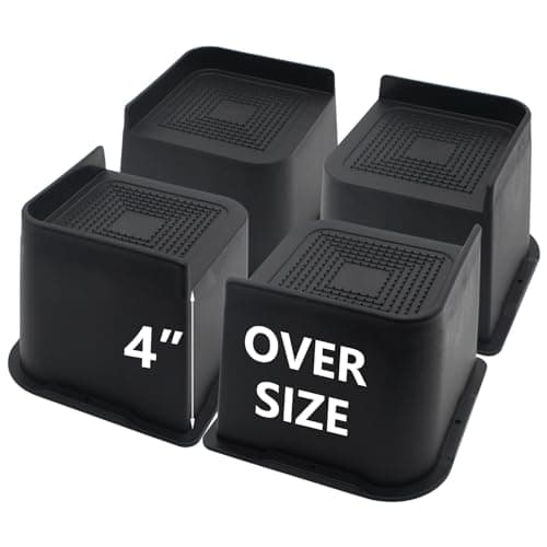 HANIHUA Bed Risers 4 inch Heavy Duty, 4 Pack Oversized Furniture Risers 6 inch, Black Bed Lifts Risers for Table, Sofa, Chair, Couch, Desk, Bed Frame Risers Supports Up to 6,500 Lbs