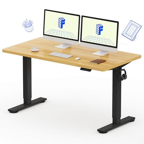 FLEXISPOT EN1 One-Piece Standing Desk with 1-Inch Thick Desktop, 55"x28" Electric Height Adjustable Desk for Home Office & Multi-Device Workstations, Maple
