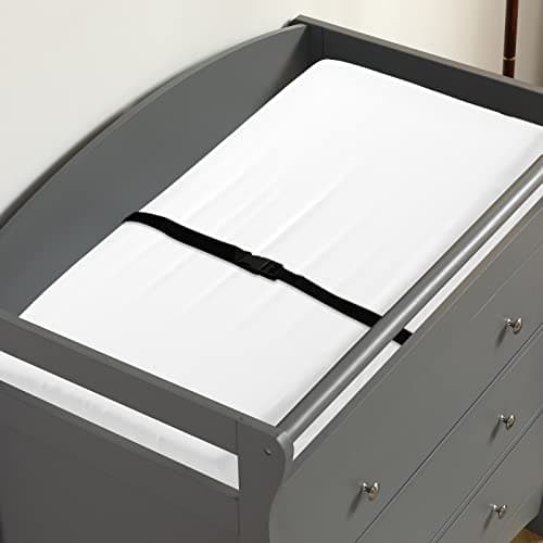 Karl home Changing Table Dresser Baby Diaper Changing Station Infant Nursing Table with 3 Drawers, Safety Rail & Strap for Bedroom, Nursery, Gray 8