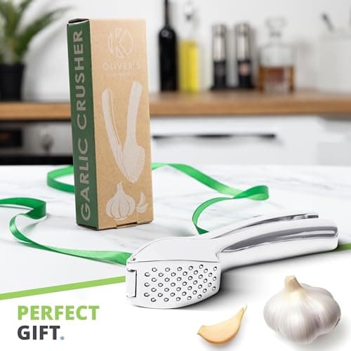 Oliver's Kitchen ® Premium Garlic Press - Super Easy to Use & Clean Garlic Crusher & Mincer - Crush Garlic & Ginger Effortlessly (No Need to Peel) - Built for Life - Strong & Durable (Silver) 7