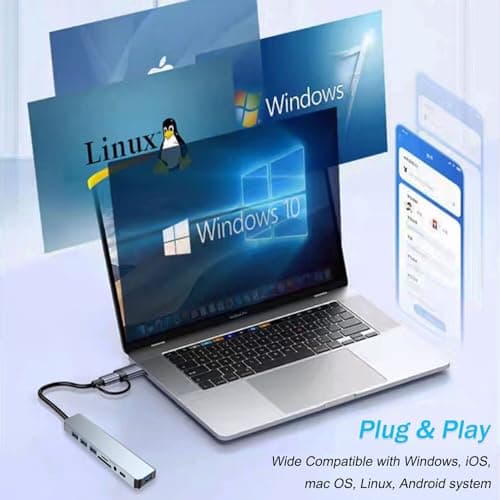 USB C Hub USB Hub 3.0, VIENON Aluminum 8 in 1 USB Extender with SD/TF Card Reader, 3.5mm Aux Headphone Jack for MacBook Pro Air and More PC/Laptop/Tablet Devices 6