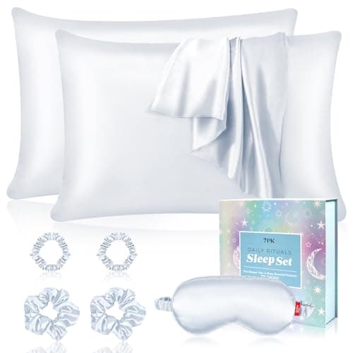 my novel things Satin Pillowcase Gift Set with Silk Satin Sleep Mask 4 Scrunchies, 2Pack Standard Size Pillow Cases Set Luxury Sleeping Gift 7 Pack Set Suitable for Women Birthday Gift