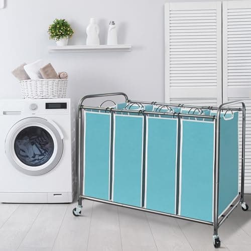 STORAGE MANIAC Laundry Sorter 4 Section, 47.8 Gal (181 L) Laundry Hamper with Wheels, Clothes Divider Basket Sorter, Clothes Separator Hamper Cart with Wheels and Removable Bags, Blue 6