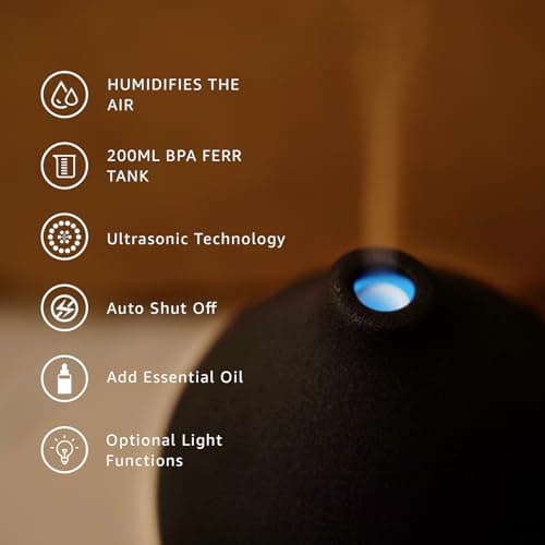 Gooamp 200ML Ceramic Essential Oil Diffuser - Ultrasonic Aromatherapy & Humidifier with 7-Color LED Lights, Auto Shut-Off, Black, 1H/3H/6H Timer | Scent for Home, Office, Yoga 5