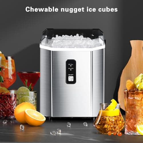 ZAFRO Nugget Ice Maker Countertop with Handle, Stainless Steel Ice Maker Portable with Slef-Cleaning, 35Lbs/24H, 7Mins Fast Ice Making, with Ice Basket/Ice Scoop for Home/Office/Bar, Silver 6