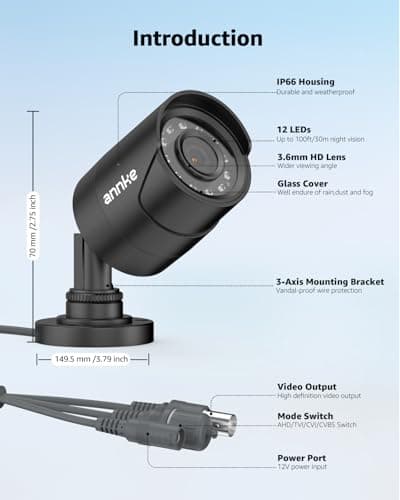 ANNKE 1080p Security Camera 4-in-1 CCTV Bullet Wired Cam, AHD/TVI/CVI/CVBS, Analog Surveillance Video Add-On Black Camera for Outdoor Use, 100ft Clear Night Vision (Power Adapter Not Included) - E200 7