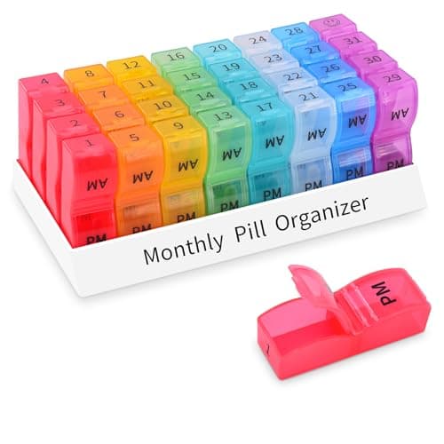 GREENCYCLE Monthly Pill Organizer 2 Times a Day, 30 Days Pill Box AM PM, 4 Week Pill Cases, One Month Pill Medicine Container Small Separate Compartments to Hold Vitamins, Fish Oil, Supplements