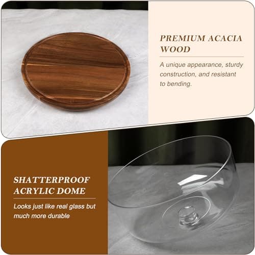 Bellsal Cake Stand with Dome Lid, 12in Acacia Wood Cake Plate with Cover, Wooden Cake Display Stand with Acrylic Dome, Cake Decorating for Baking Gifts, Birthday Kitchen Party, Weddings 7