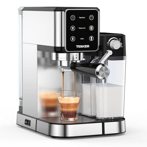 TENKER Espresso Machine, 20 Bar Cappuccino Machine with Automatic Milk Frother, 3-in-1 Coffee Machine, 1350W Dual Boiler Latte Maker, Touchscreen Espresso Coffee Maker, Stainless Steel