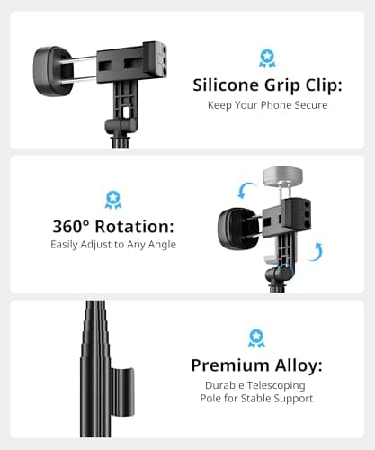 Selfie Stick Travel Tripod for iPhone Wireless Remote for Selfies, Extendable Selfie Stick for iPhone, iPhoneTripod for Video Recording, 60 inch, Black 5