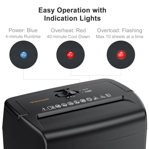 Bonsaii 10-Sheet Cross Cut Paper Shredder, 5.5 Gal Home Office Heavy Duty Shredder for Credit Card, Staple, Clip with Transparent Window(C209-D) 7
