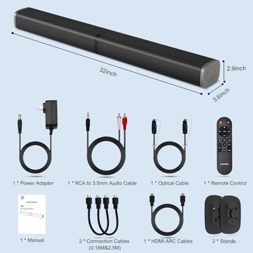 Wohome Sound Bars for TV with Built-in Subwoofer, Colorful LED Light Bar Speakers, 2.2ch 32 Inches Detachable Soundbar, Bluetooth 5.3/ARC/Optical/AUX/USB Connection for Home, Parties 7