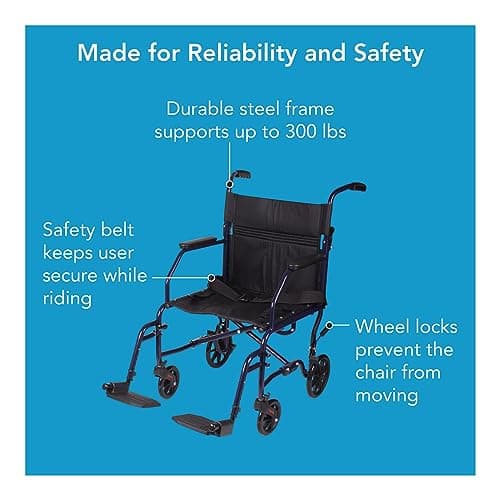 Carex Transport Wheelchair With 19 inch Seat, Folding Transport Chair with Foot Rests, Foldable Lightweight Wheelchair Foldable for Storage and Travel 5