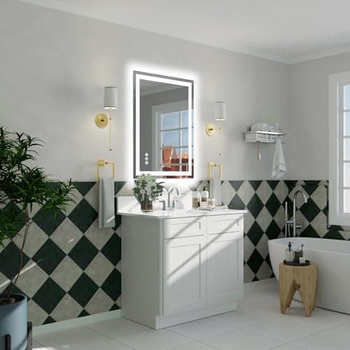 miskerm 32"x 24" LED Bathroom Mirror with Lights, Dimmable, Double Lights, Backlit + Front Lit, 3 Colors Led Mirror for Bathroom, Lighted Bathroom Vanity Mirror, Tempered Glass(Horizontal/Vertical) 8