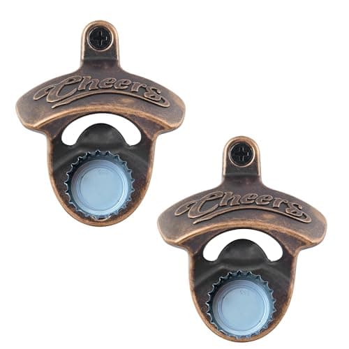 HAIICEN Rustic Magnetic Beer Opener Wall Mounted Bottle Cap Opener Cheers, Antique Copper Screw in Bottle Opener with Magnets (2 Packs)